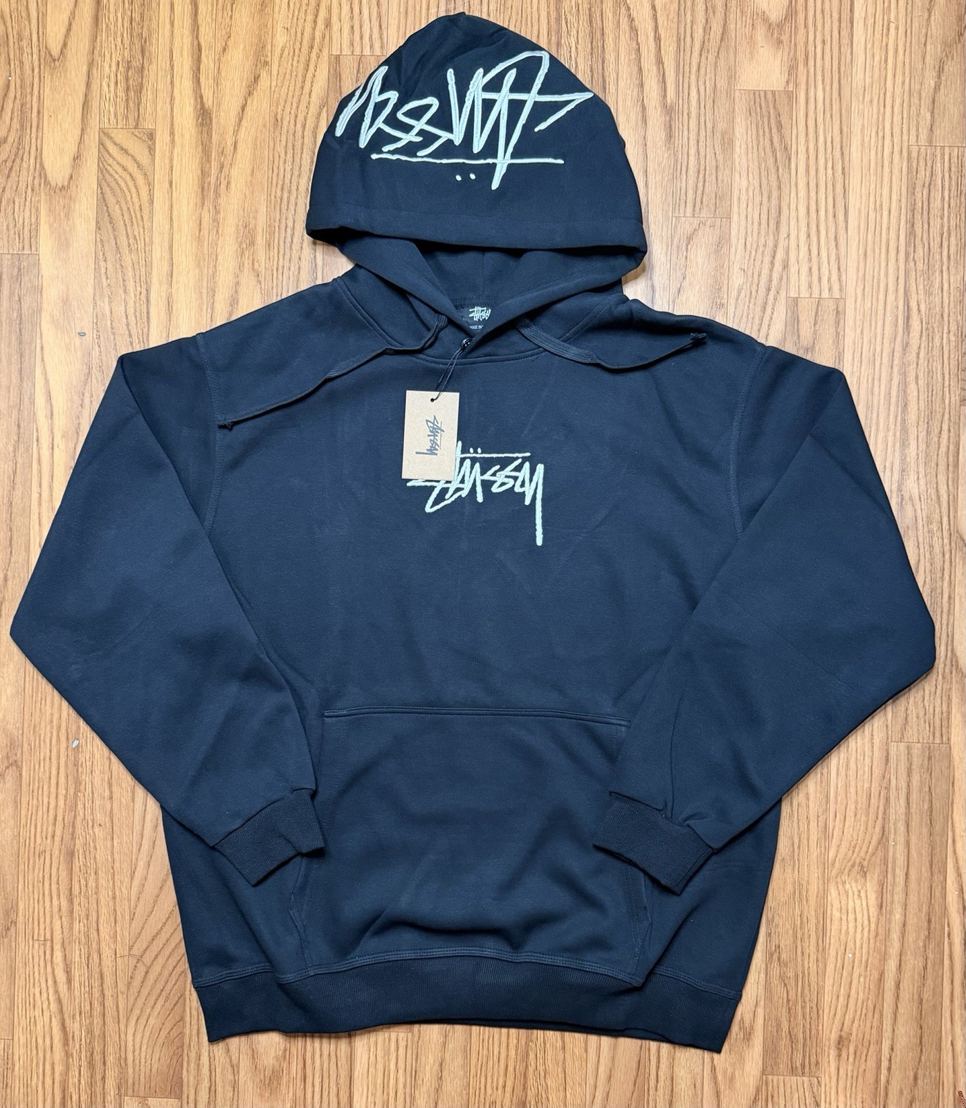 Stussy Embroidered Logo Hoodie Color Black Size X-Large