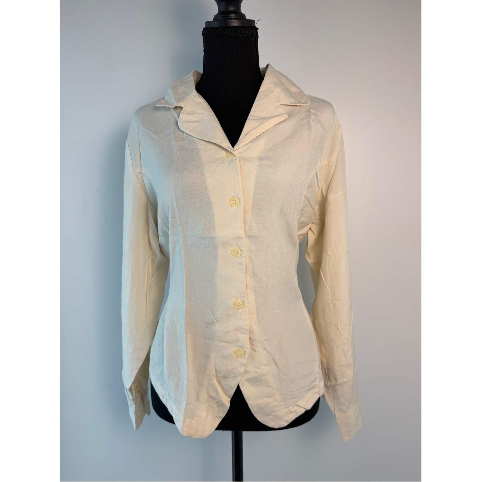Silk Quiet Luxury The Row Dupe Carolyn Bessette Ivory Tie Back Button Down M