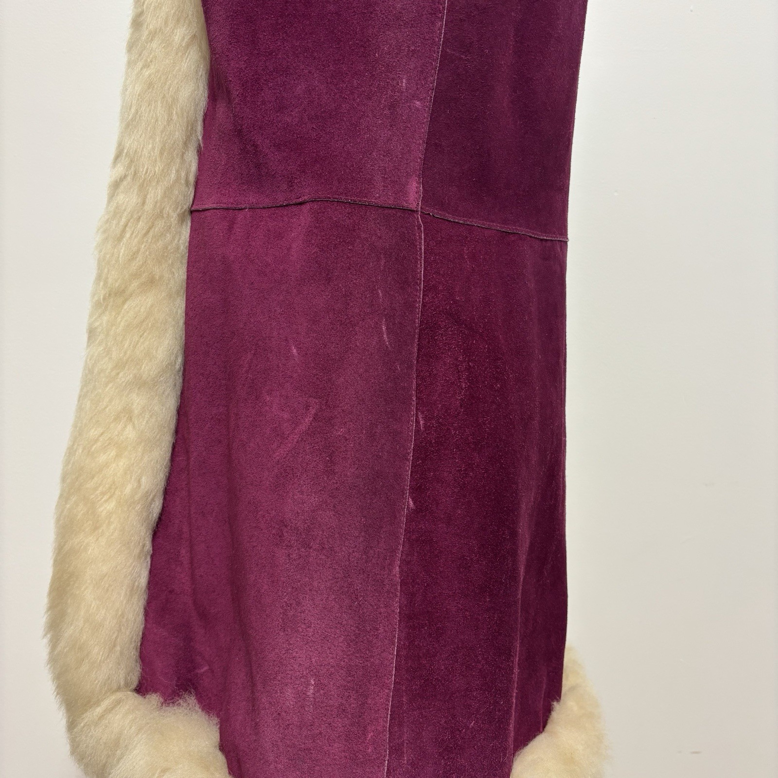 Vtg 60s 70s Penny Lane Burgundy Suede & Lamb Shearling Vest Hippie Afghan Coat S
