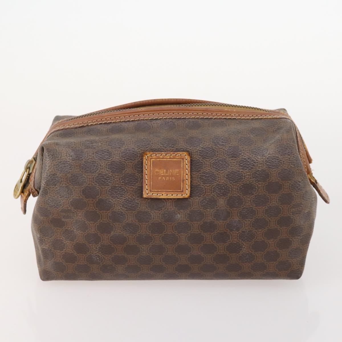 CELINE Macadam Canvas C Macadam Canvas Pouch PVC 3 Set Beige Brown Auth fm5234