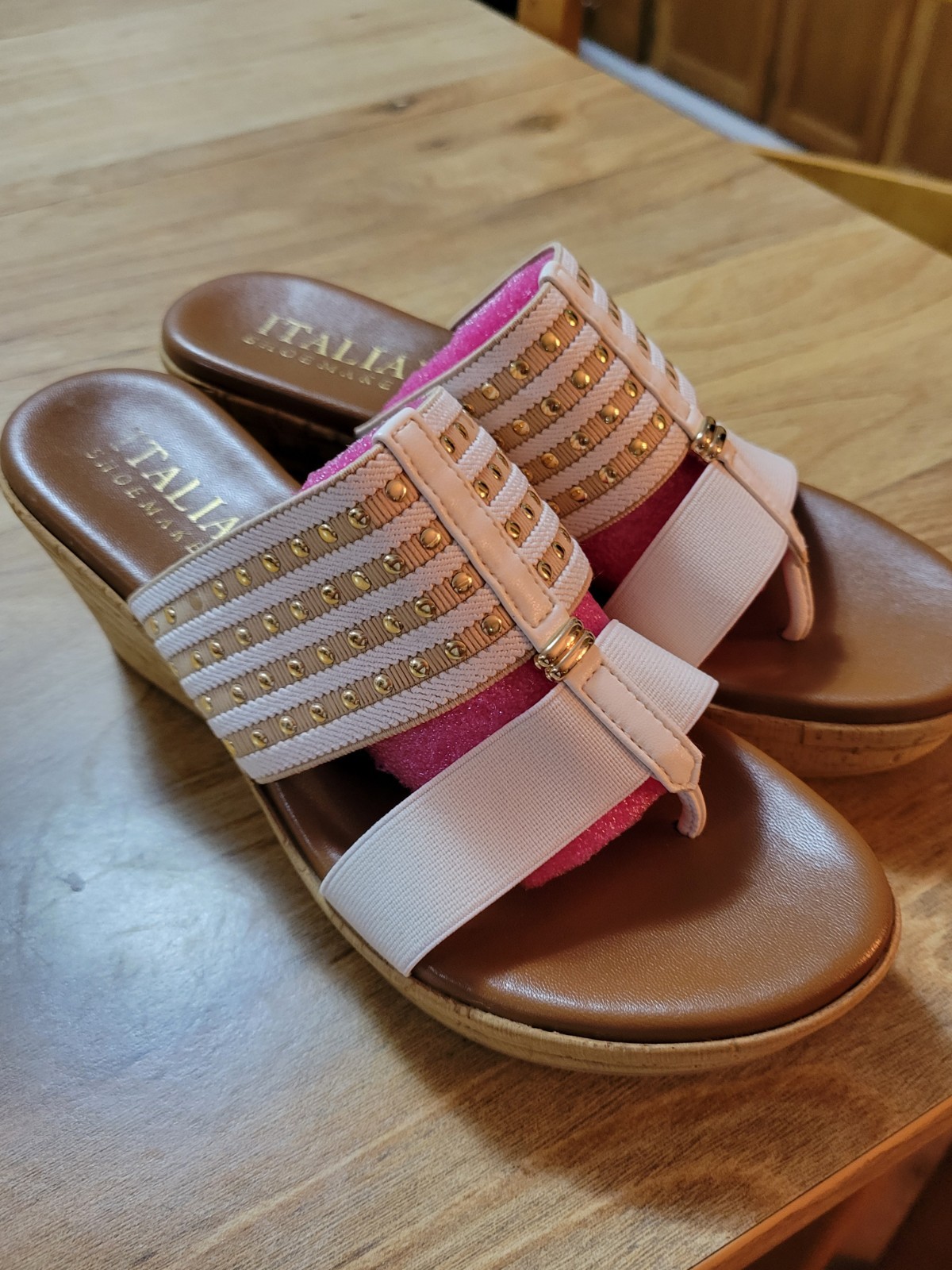 Elastic Stretch Platform Wedge Slide Sandals By Italian Shoemakers Sz 7.5 CLEAN!