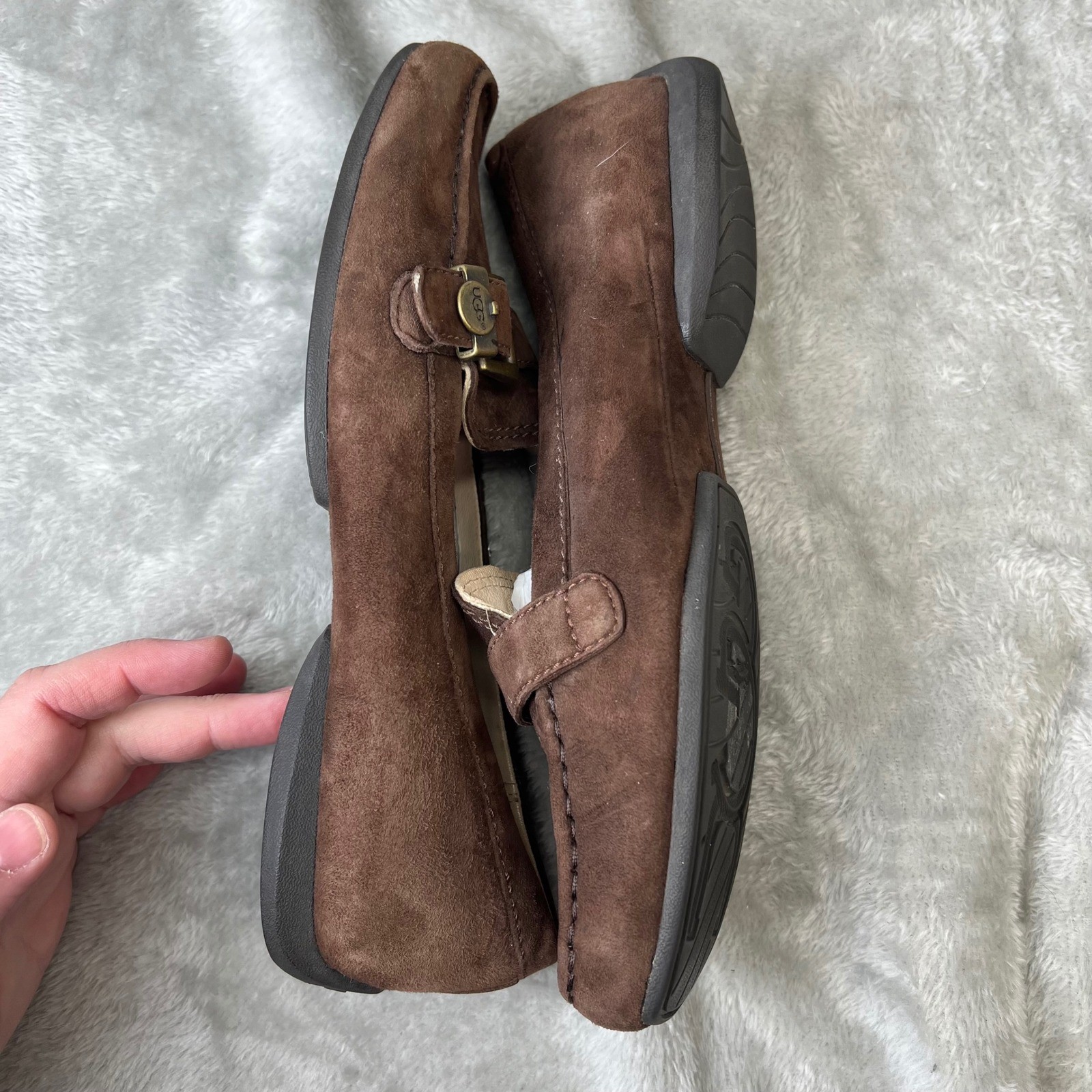 UGG Womens Suede Shearling Lined Driving Moccasins Loafers with Buckle Size 7