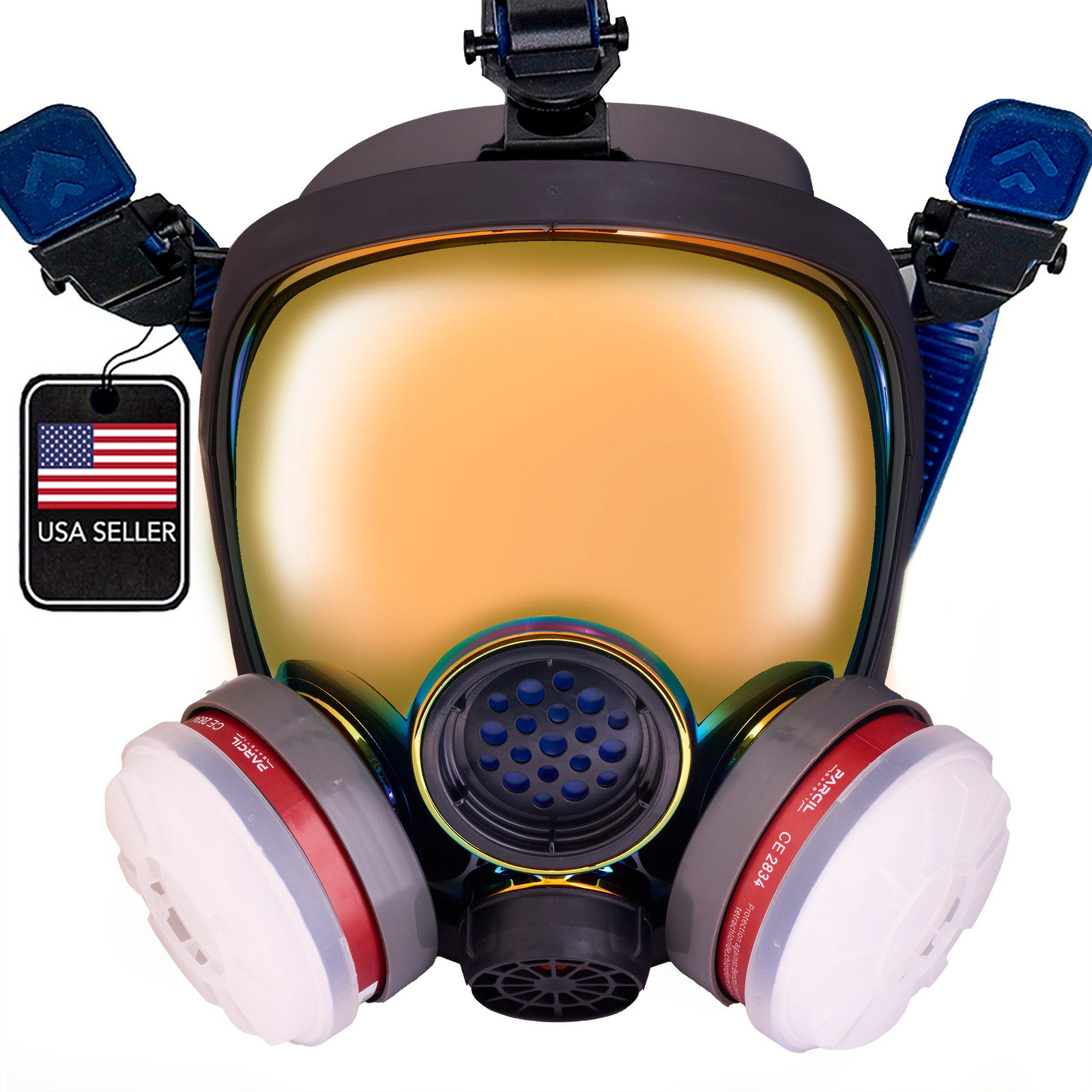 In Stock PD100 Full Face Gas Mask Respirator ASTM Dual Activated Charcoal Filter