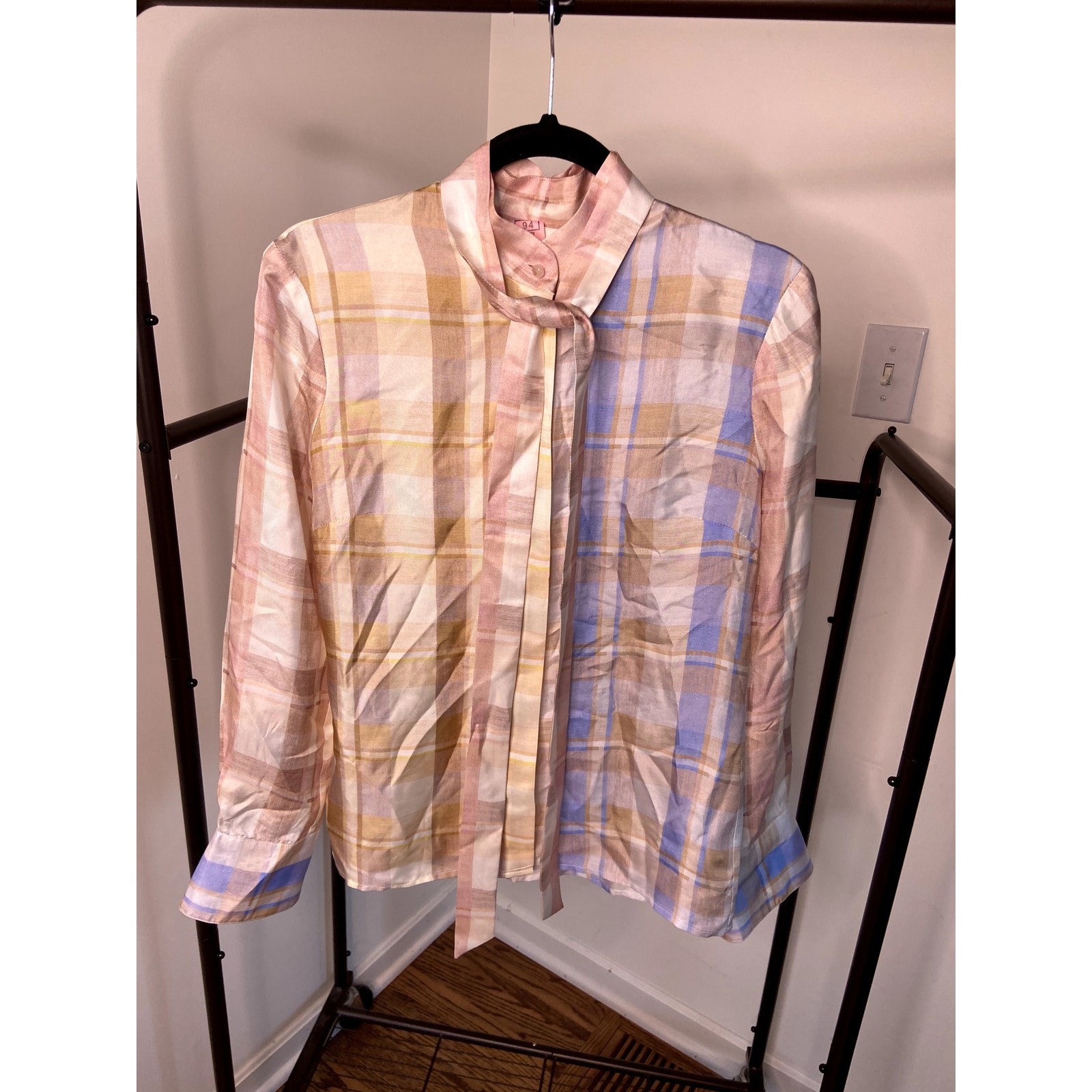 Zimmermann Dancer Checkered Neck Tie Pastel Ombré Blouse size US 4