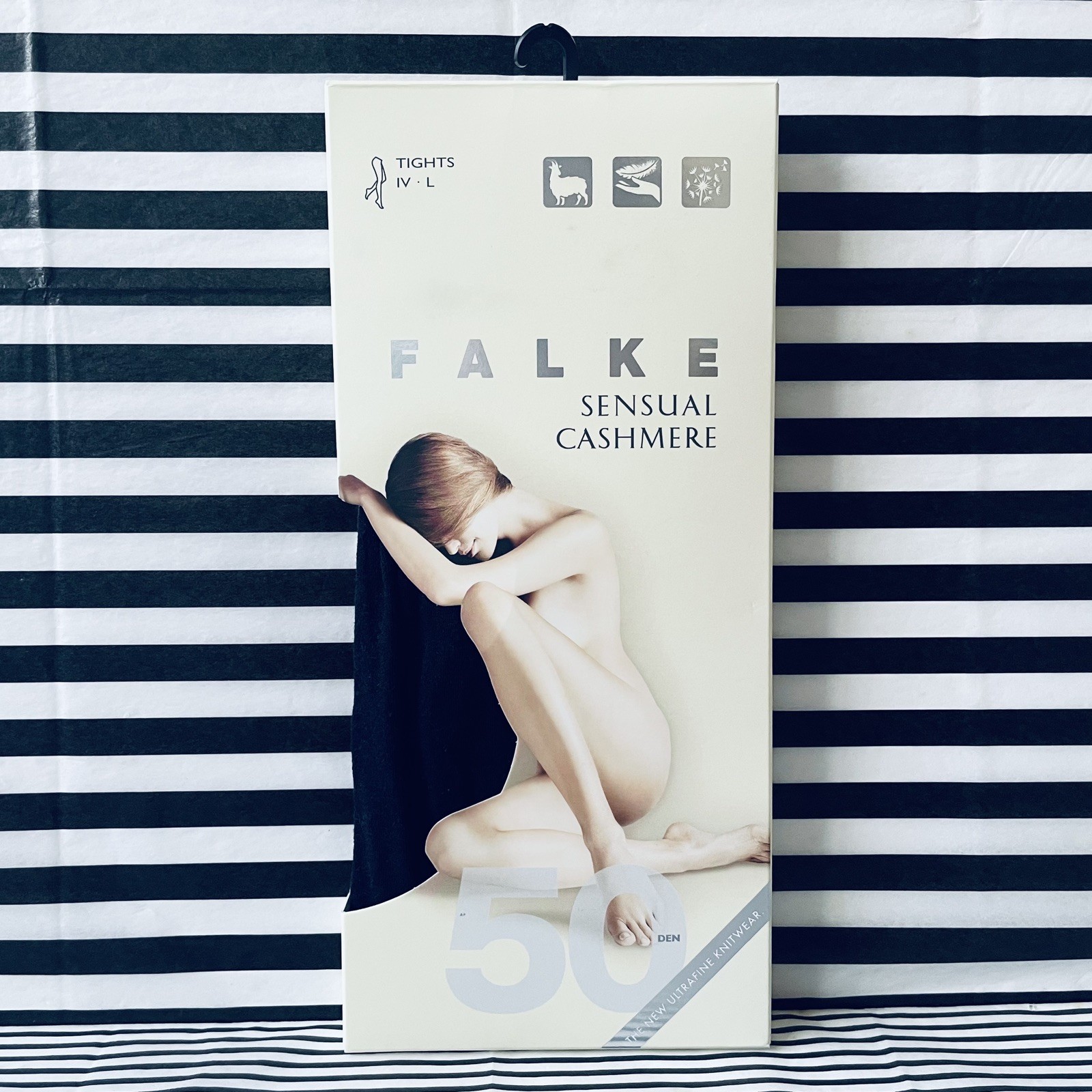 FALKE Sensual Cashmere LARGE Marine Dark Navy ~ 50 Denier ~ NEW in Packet