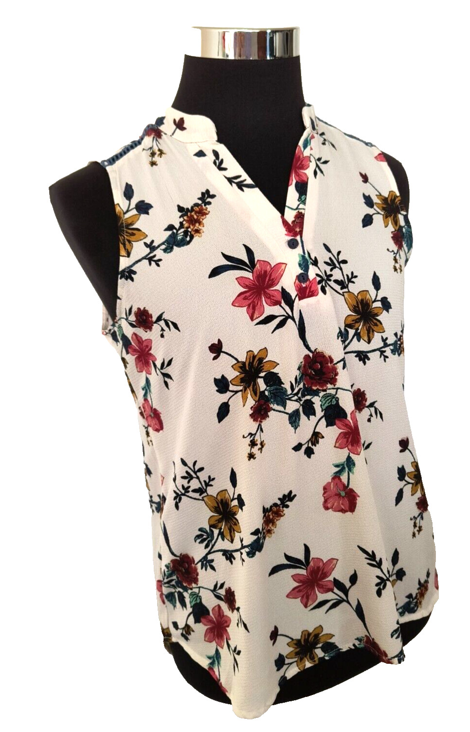 Cure Sleeveless Blouse Women’s Size Medium Pullover Multicolor Floral on Ivory