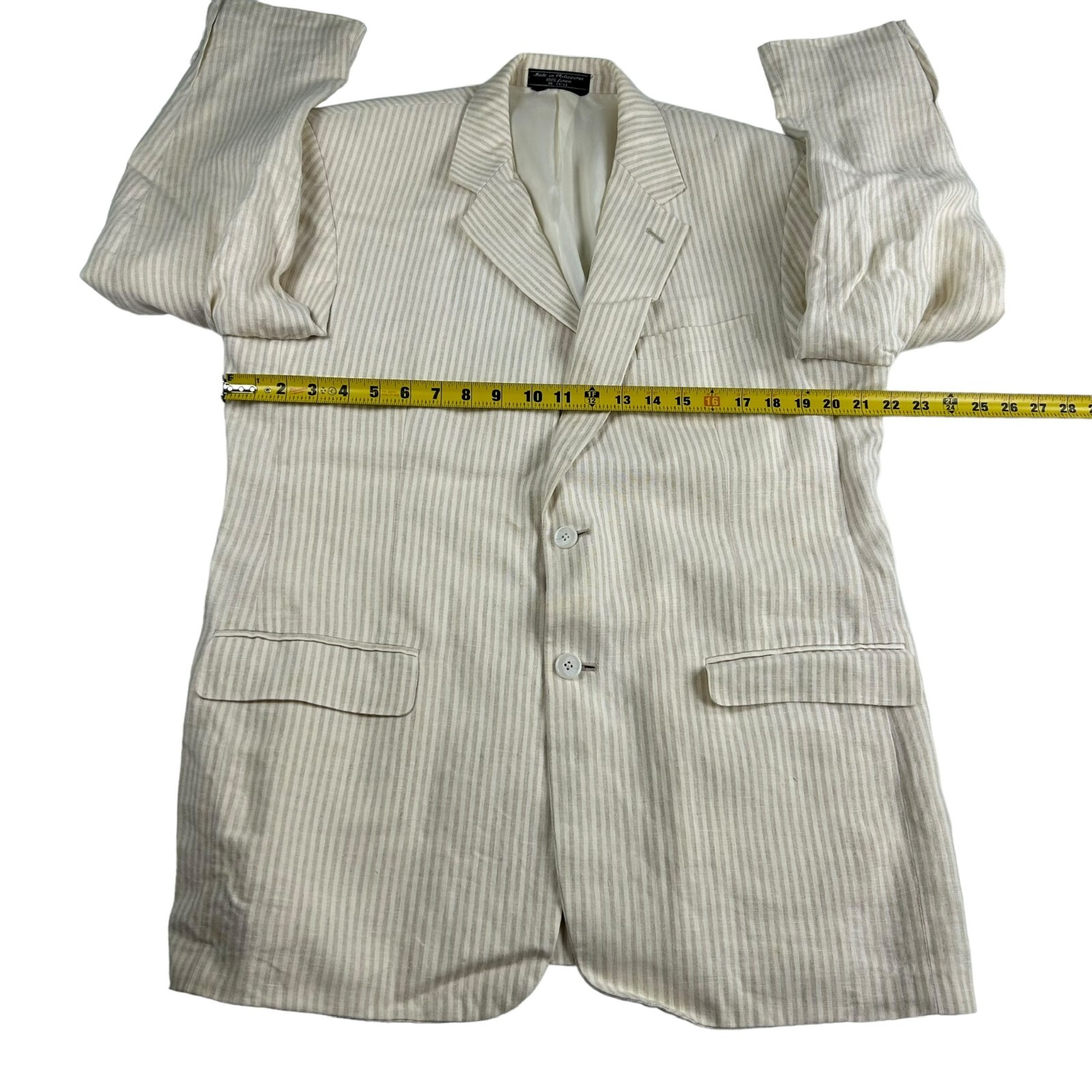Haspel Men’s 100% Linen 2-Button Blazer Cream Stripe • 42R