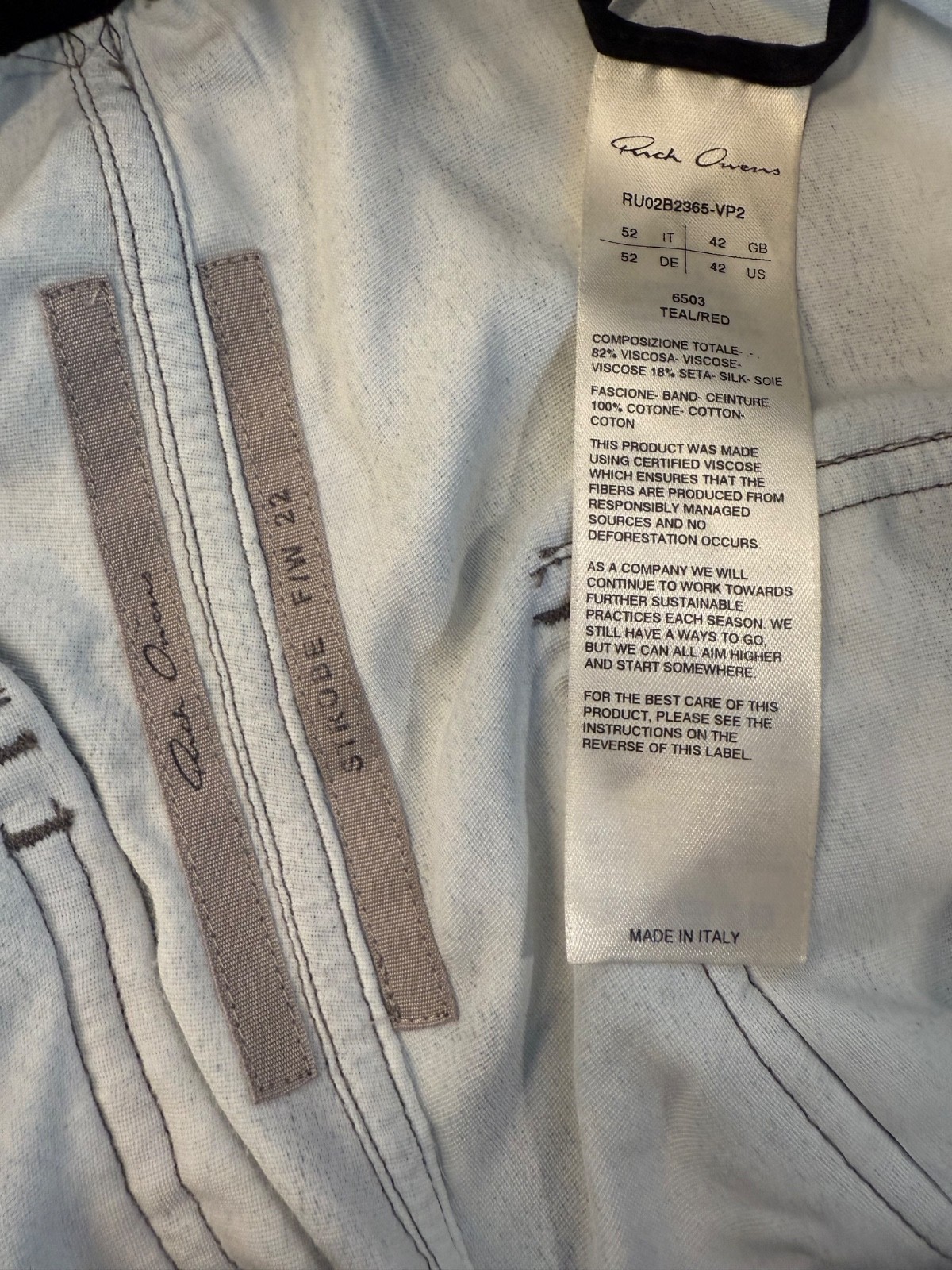 Extremely Rare Rick Owens Velvet Teal Red Wide bottom Pants size IT 52