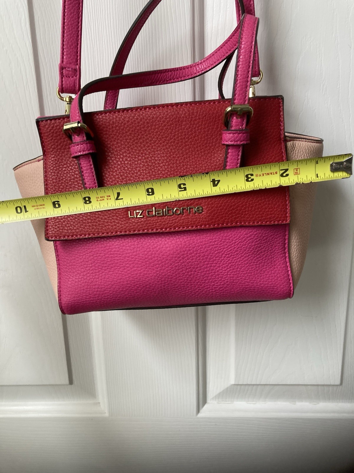 Liz Claiborne Pink Red Beige Colorblock Small Crossbody Satchel Zip Pockets