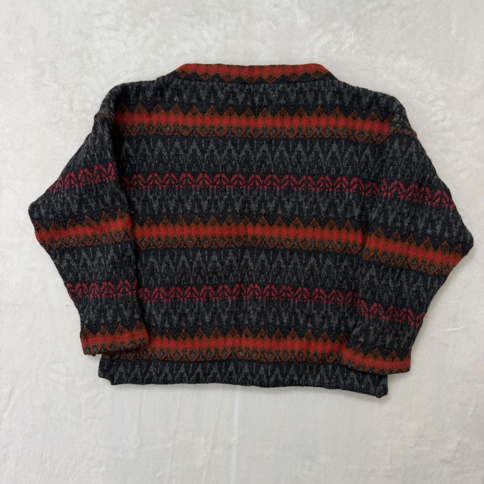 Vintage Jersey Modeller Sweater Womens Large Gray Wool Fair Isle Sweden