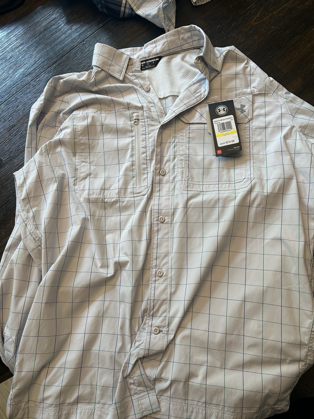 Under Armour men’s M gray check long sleeve button-up MPN 1290746