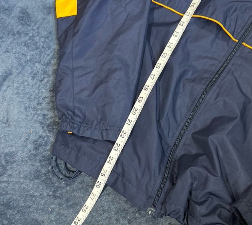 Soffe Men’s Navy Yellow Windbreaker Jacket Logo Full Zip Stand Collar M
