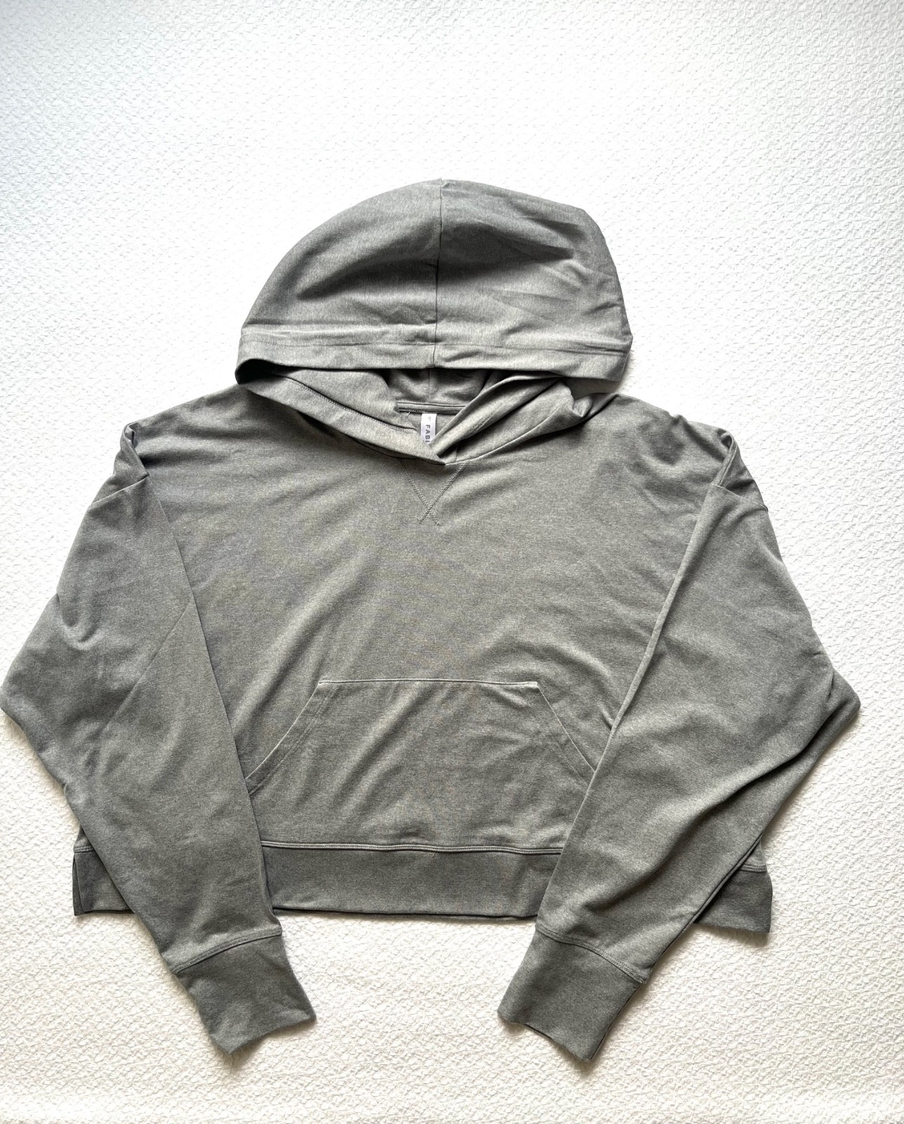 Fabletics Cloud Jersey Hoodie Women’s Cropped Size M Grey Kangaroo Pocket
