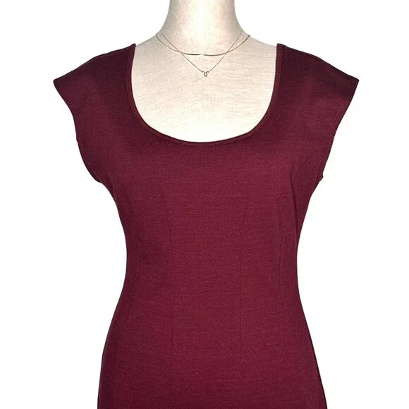 CATHERINE MALANDRINO Peplum Flutter Hem A-Line Dress Maroon Scoop Neck 4