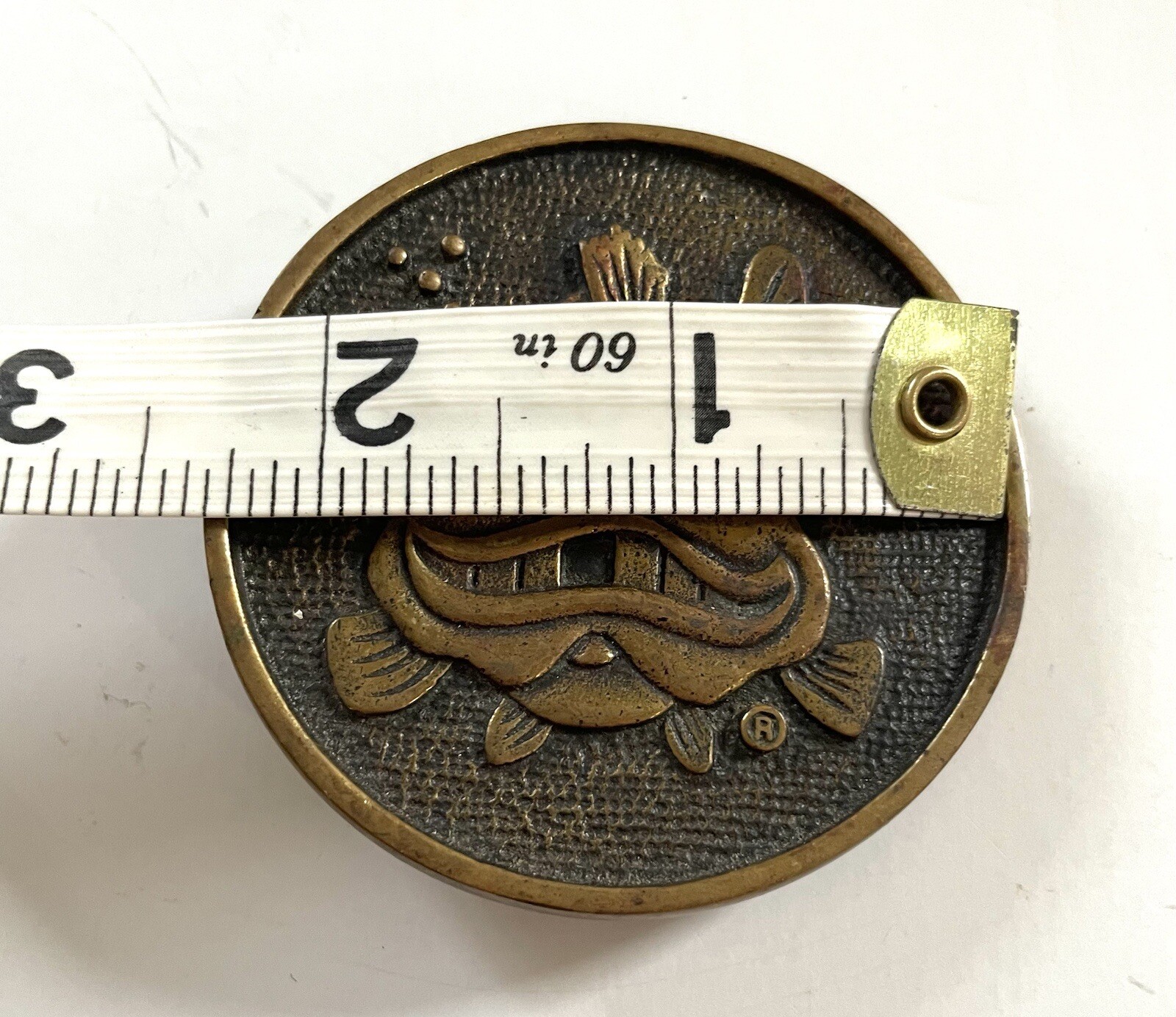 Solid Brass BTS Belt Buckle Smiling Fish 1978 2.25 in
