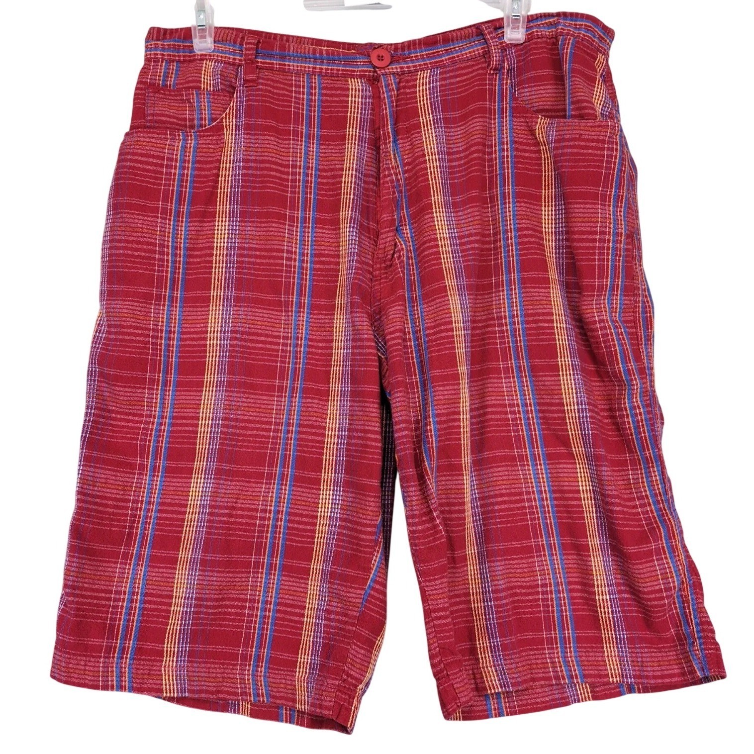 Evolution in Design Red Plaid Chino Shorts Mens 39×13.5 Cotton Woven Grunge Surf
