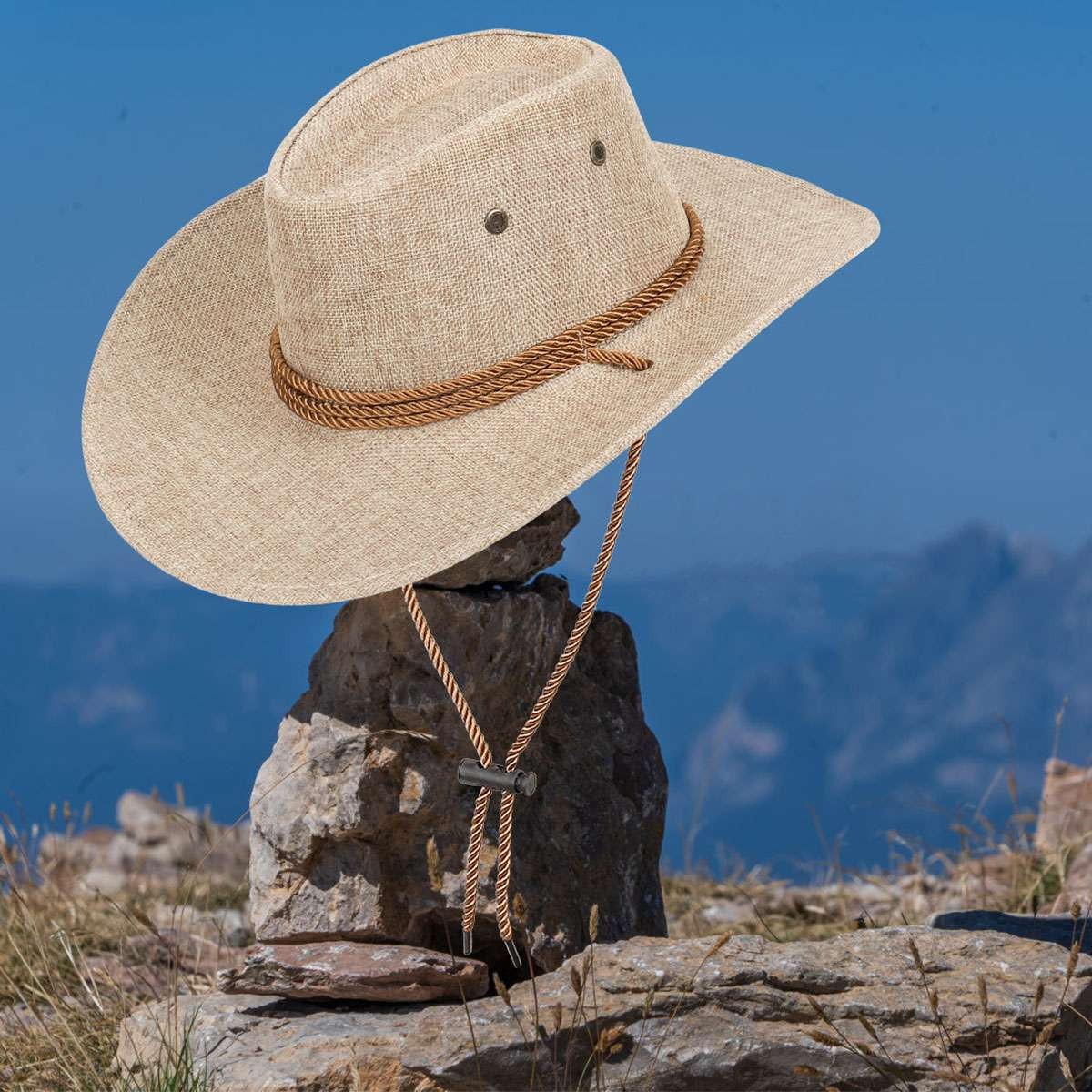 Mens Summer Bucket Cap Cowboy Fedora Hat Wide Brim Linen Straw Mesh Outdoor Hats