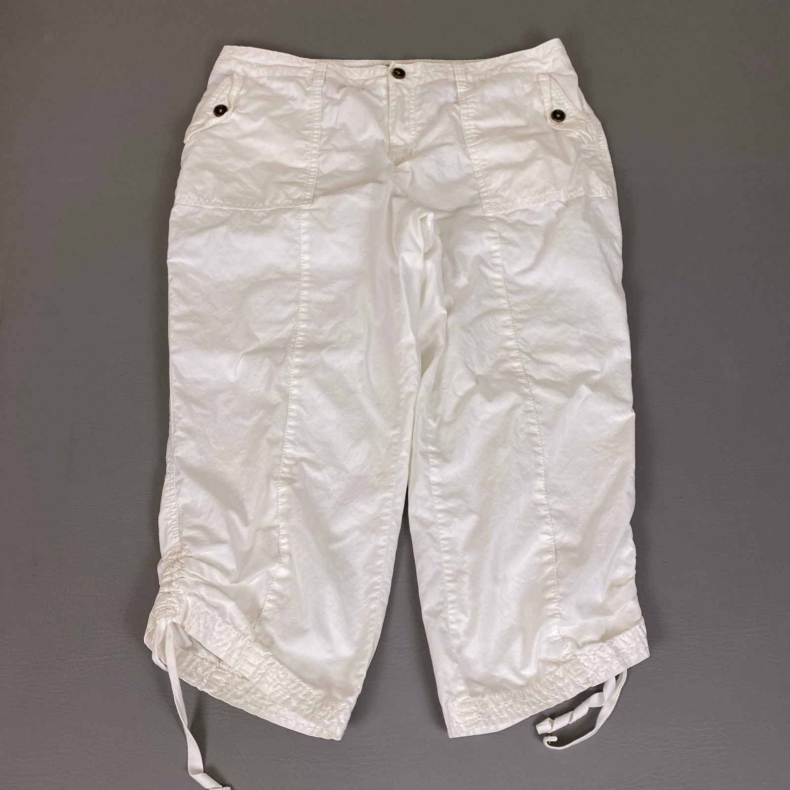 Merona Cargo Capri Pants Women’s Size 16 White Cotton Fit 4 Drawstring Hem