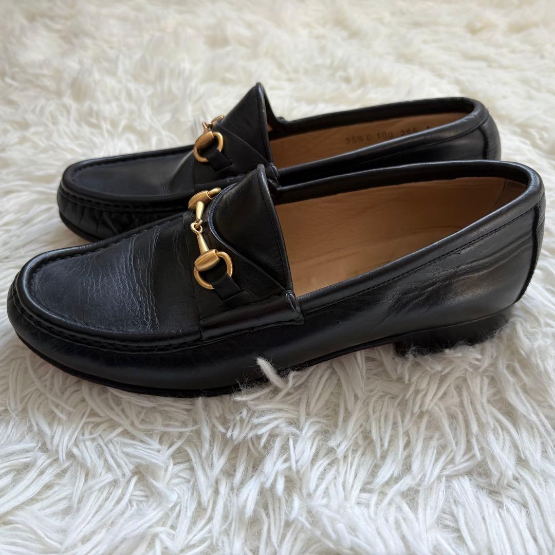Rare GUCCI Horsebit Loafers Black Leather 35.5 22.5cm Elegant Italian Made