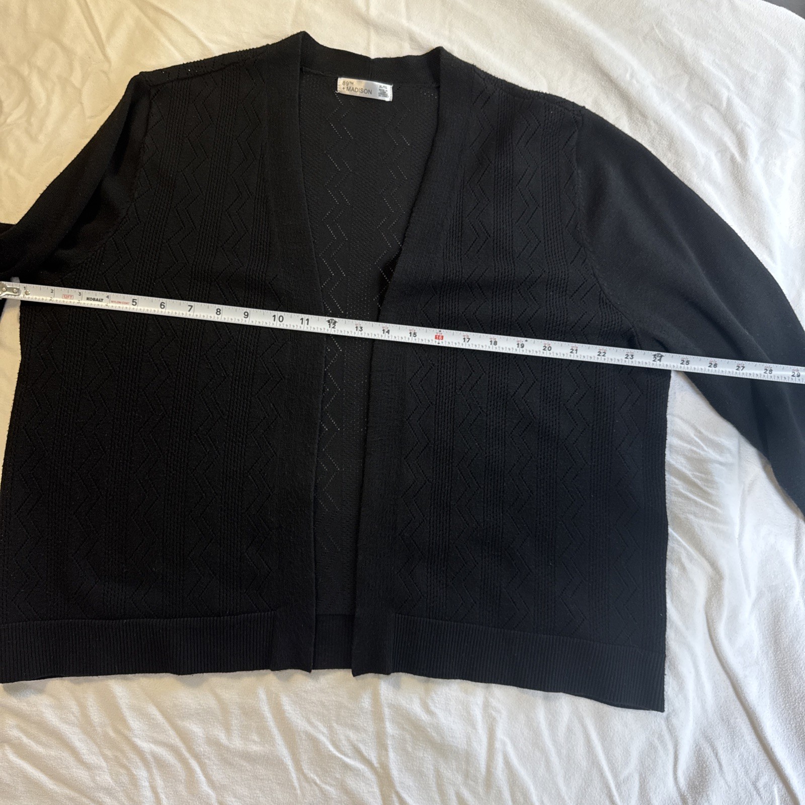 89th Madison Womens Black Open Front Sweater/Cardigan XL 3 Button Sleeve