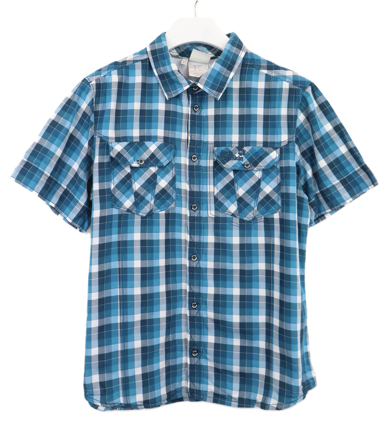 JACK WOLFSKIN Shirt Organic Cotton Slim Fit Mens Size L Check Outdoor