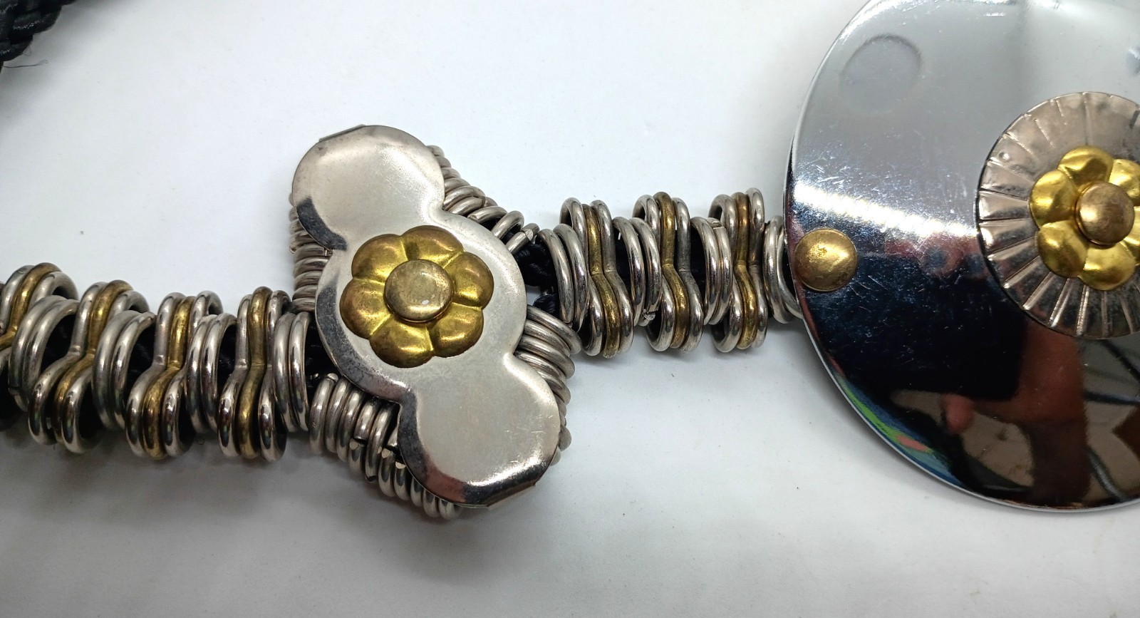Vintage 1980s/1990s Boho Statement Belt Silver and Gold Metal Accents Medallion