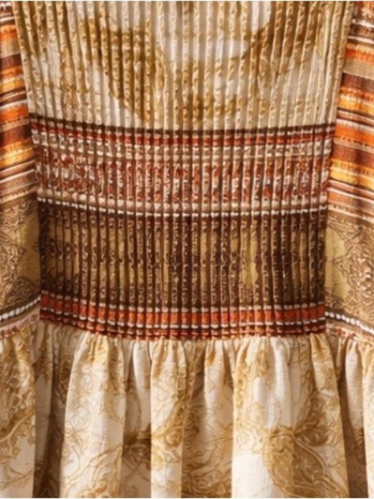Moon River Mustard Multi-Pattern Spaghetti Strap Peplum Top
