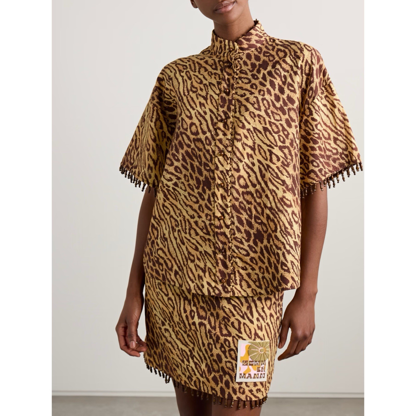 Zimmermann Coco Bead Embellished Leopard Print Cotton Shirt US 6 AU 1 Loose NWT