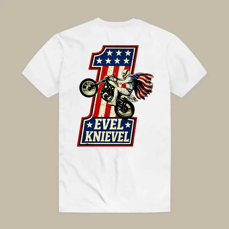 Evel Knievel T Shirt Stuntman Motorcycle Vintage Biker Graphic Mens Cotton Tee
