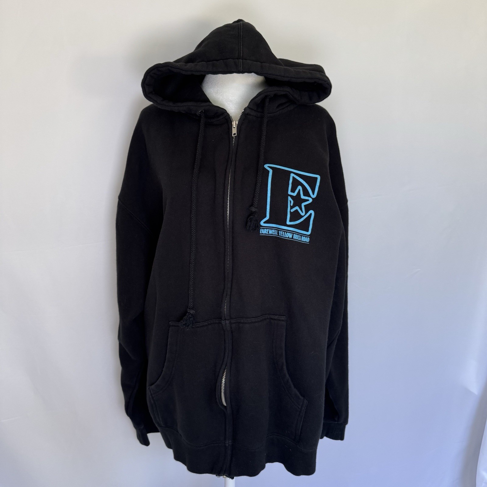 Elton John Farewell Yellow Brick Road Tour Zip Hoodie Black Neon Blue E Star XL