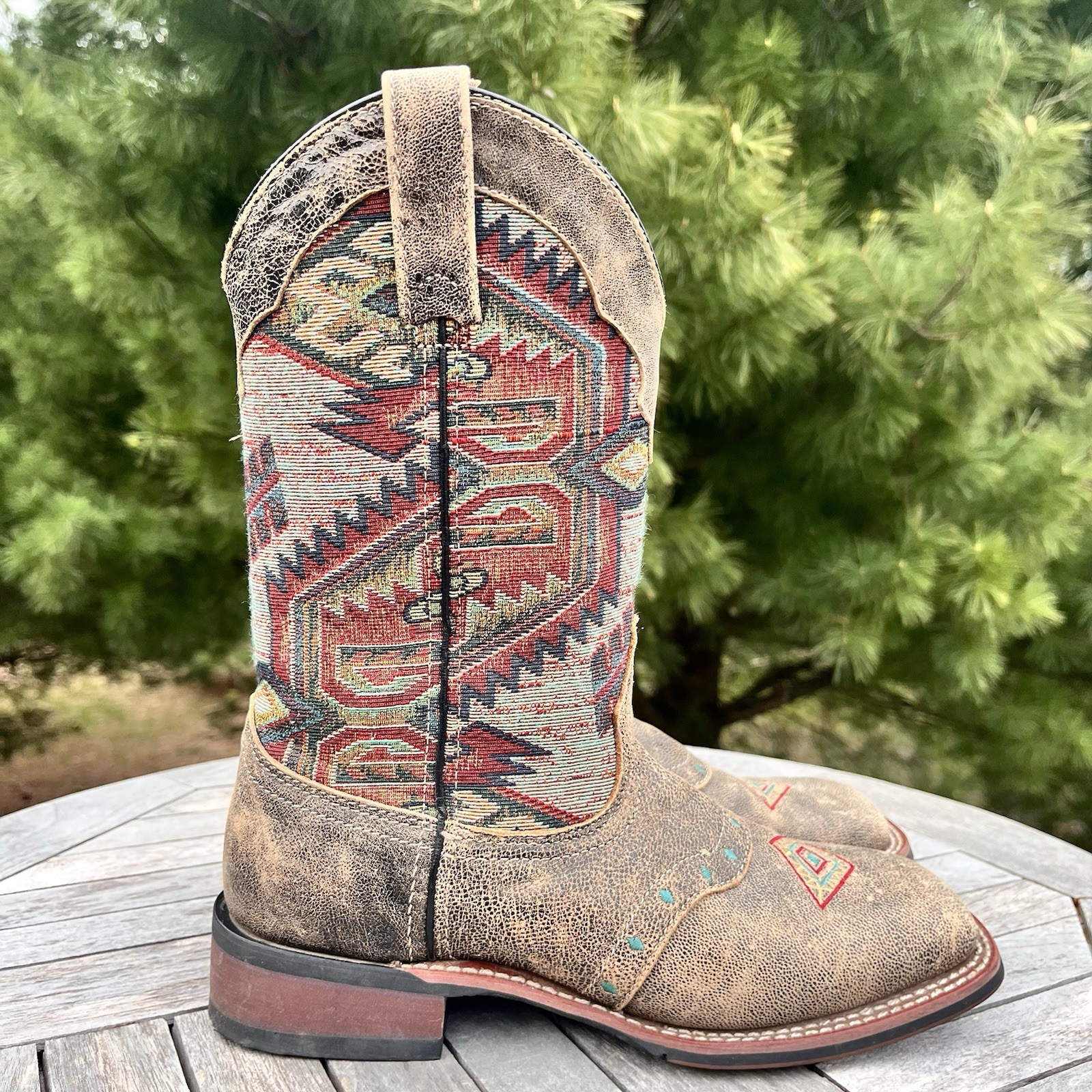 Laredo Aztec Scout Western Boots Womens Sz 8.5 Square Toe Brown Leather 5647