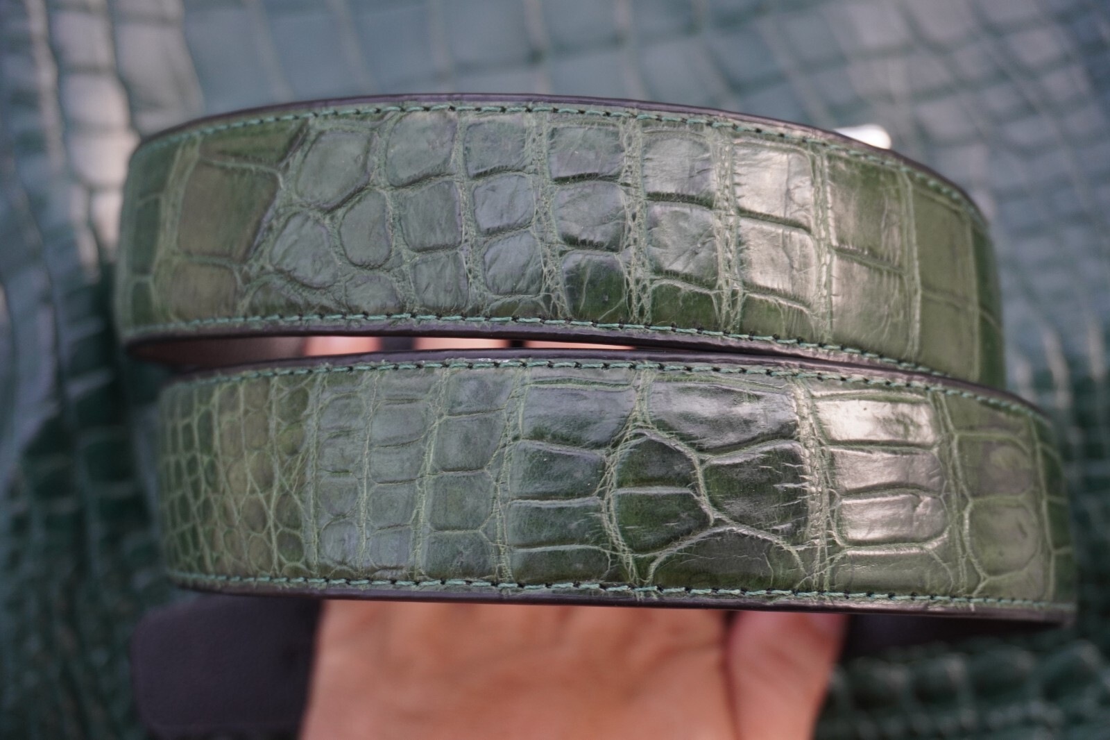 Green Real Belly Crocodile Belt Skin Leather Men’s W 1.3 inch #Y25