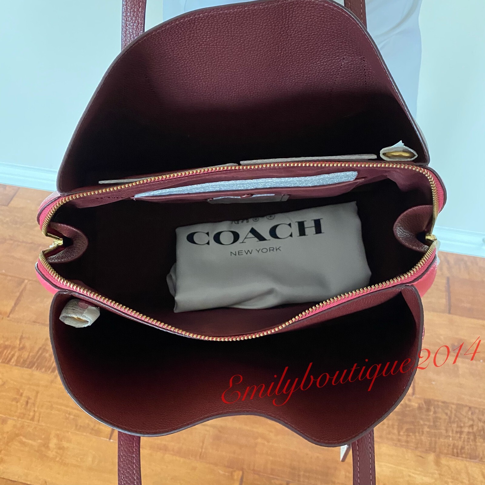 NWT Coach 654 Lora Carryall In Colorblock Wine Pink Pebble Leather Shoulder Bag