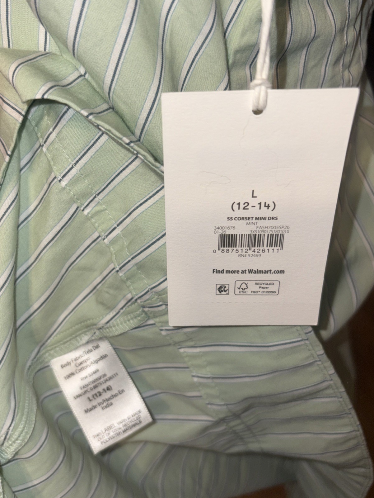 Free Assembly Women Corset Midi Green Stripe Dress Shirt Pockets Large NWT#17031