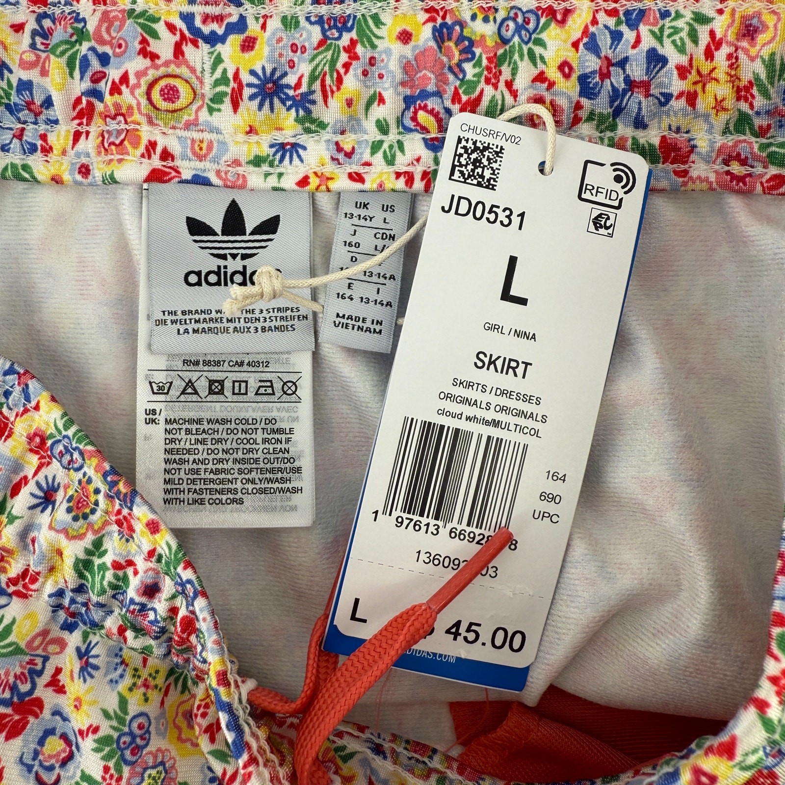 Adidas Liberty London Floral Print Mini Skirt Girls Size Large Pink Blue Purple