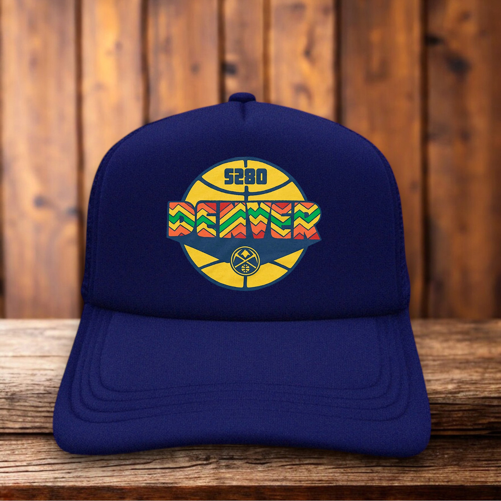 Denver Nuggets 5280 Mile High City Mens Trucker Hat Navy Retro Graphic Throwback