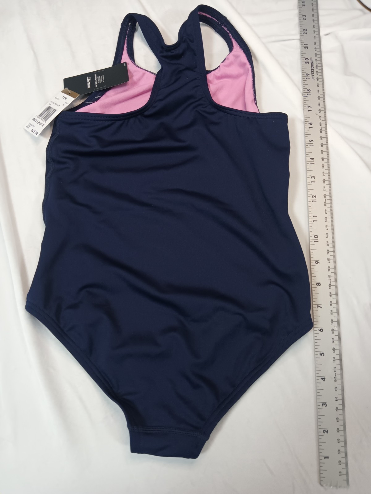 TYR Girls Solid Maxfit One Piece Swimsuit Navy/Pink Size L (10/12)