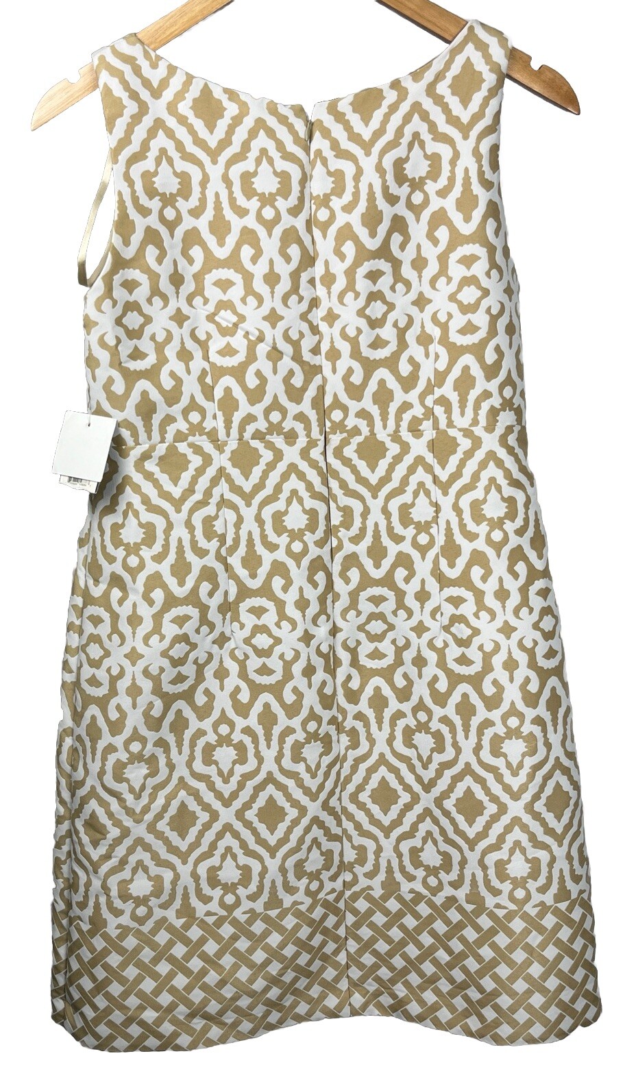 Jessica Howard Sheath Dress 10 Petite Beige White Geometric Pink Belt NWT 10P