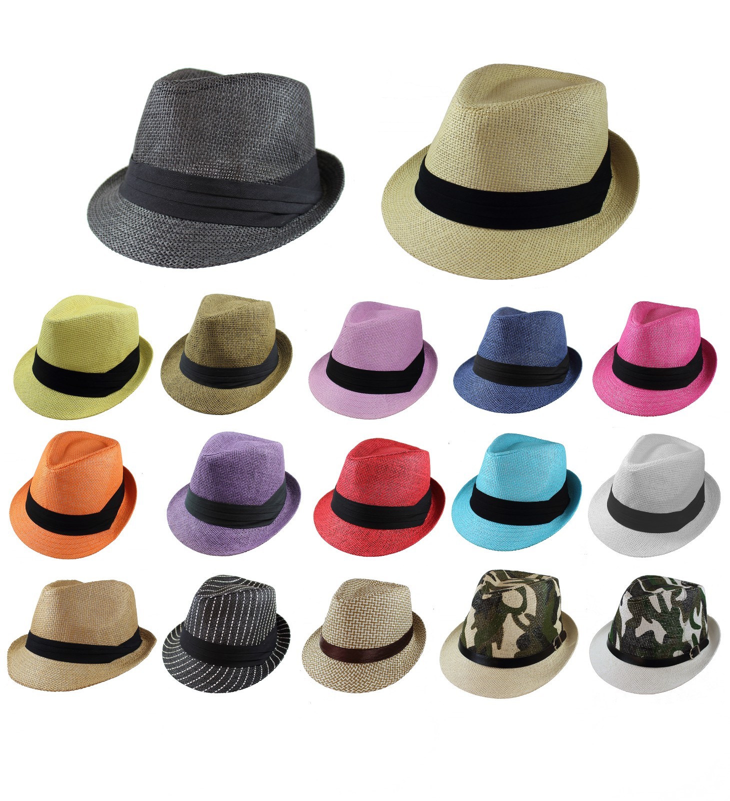 Unisex Summer Fedora Panama Straw Hats with Band (Ship in a BOX)