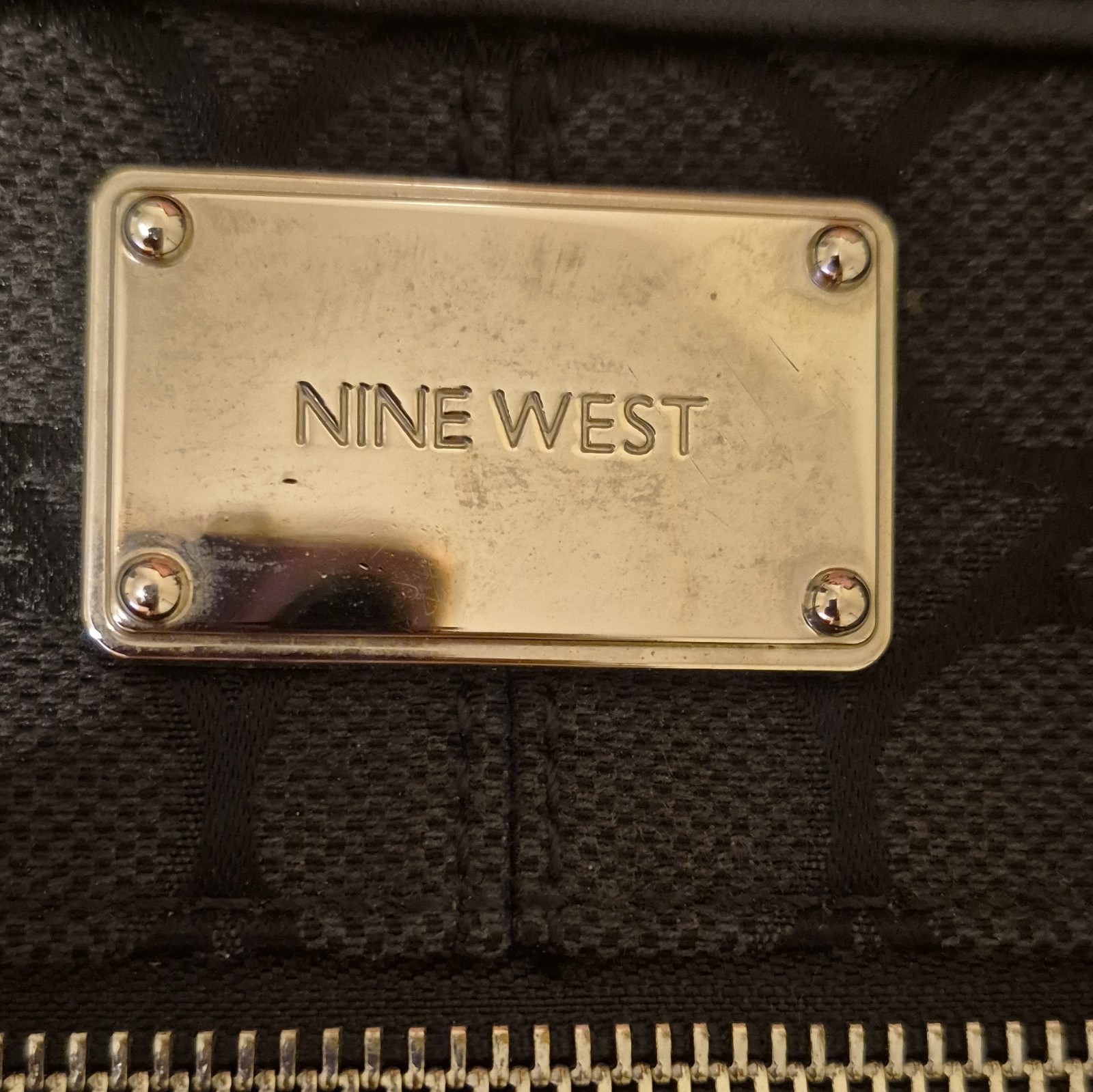 Nine West Small Black Logo Crossbody Bag, Silver Hardware, Zip, Detachable Strap