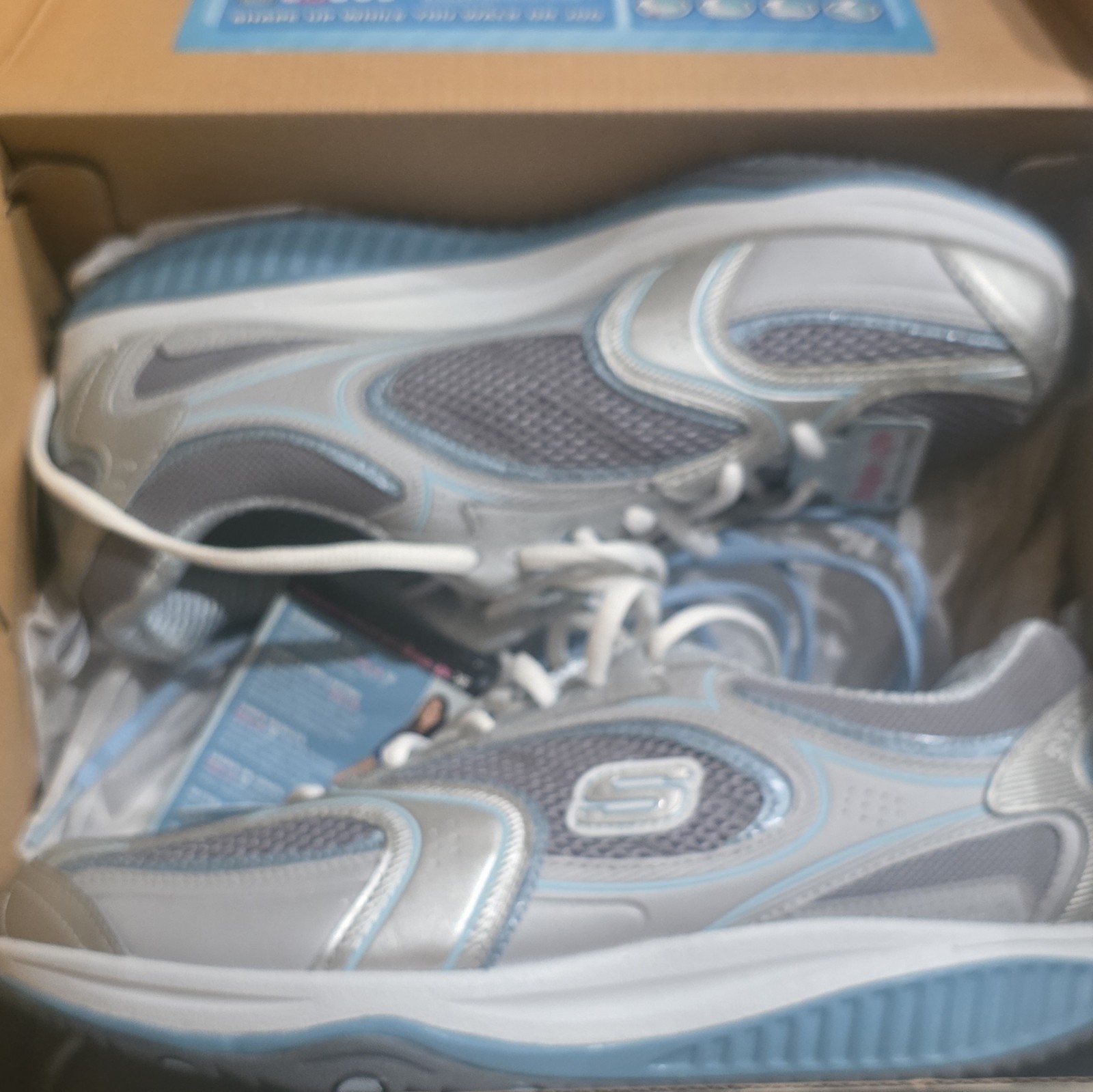 SKECHERS Shape-ups XF Extended Fitness Toning Cushioned Silver Blue Sneakers
