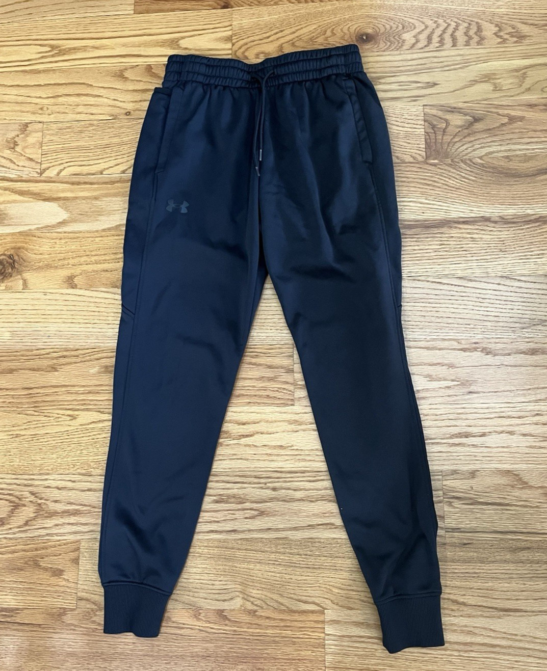 Under Armour Black Mens M Joggers, Tricot Loose Fit Tapered Leg Lined Sweatpants