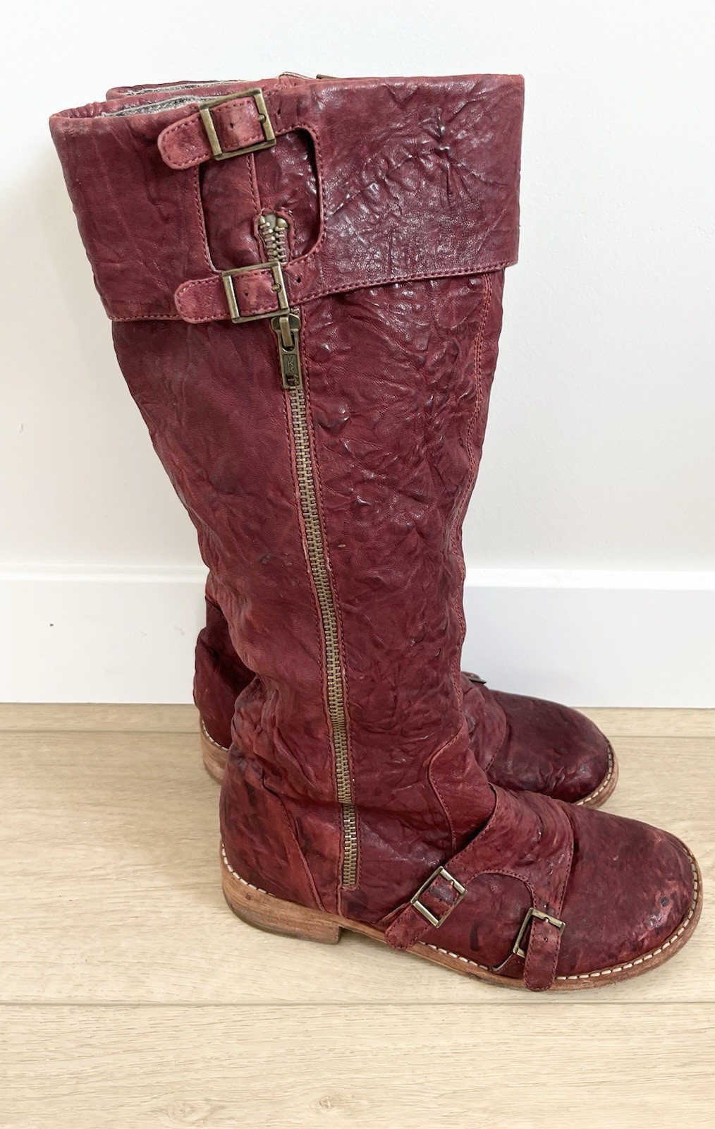 Anthropologie Geewawa Red Leather Riding Boots Boho Western Zipper Size 7