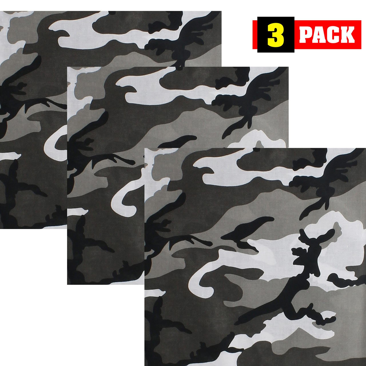 Camouflage Jumbo 27″ Bandana Tactical 100% Cotton Bandanna Head Cover 3Pack