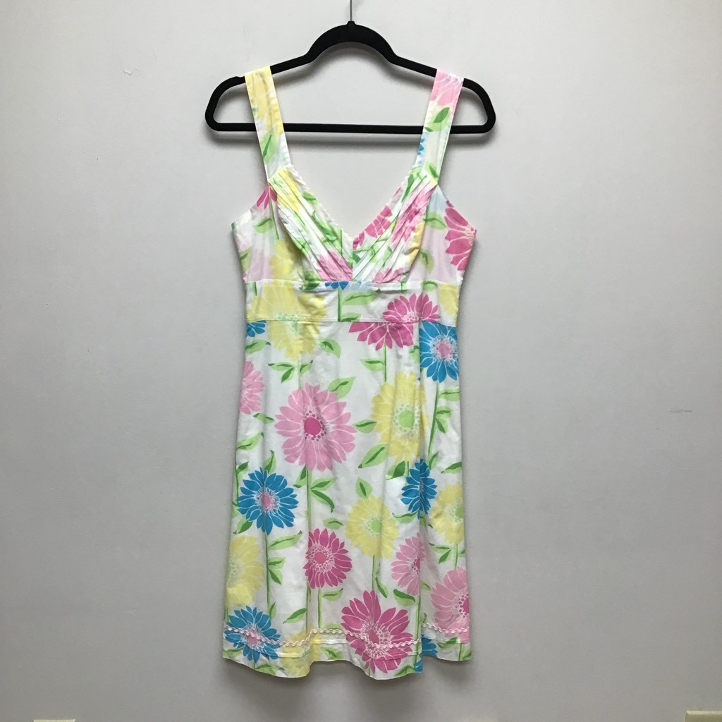 VTG Lilly Pulitzer Womens A Line Cotton Dress Multi Floral Lined V Neck Zip Sz 6