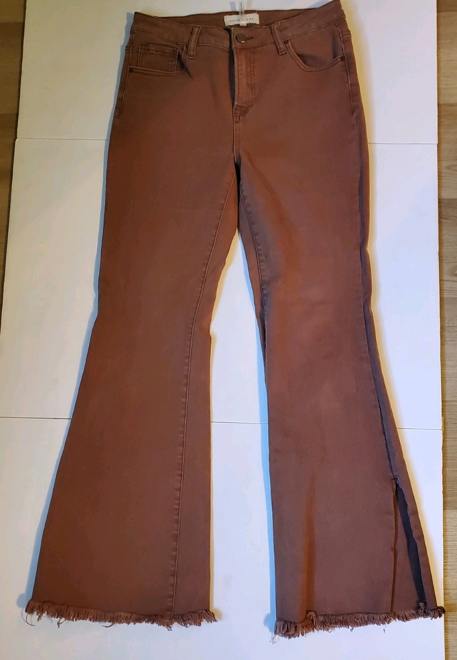 Womens Risen High Rise Wide Leg Jeans Expresso, Brown, Fringe, Slit Size 9/29