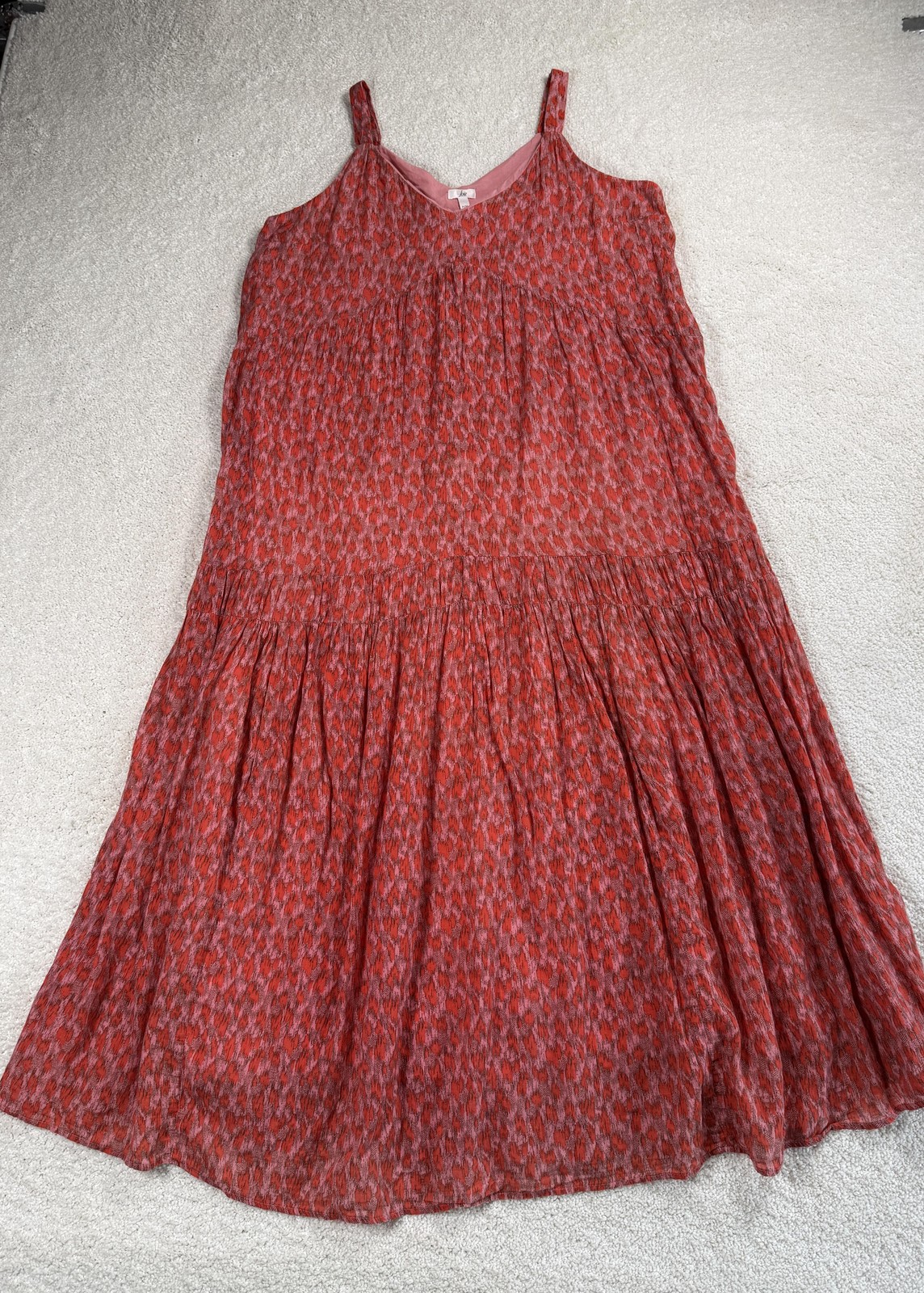 Joie Dress Women Med Red Ikat Geometric Cotton Maxi Sundress Boho Lined Tiered