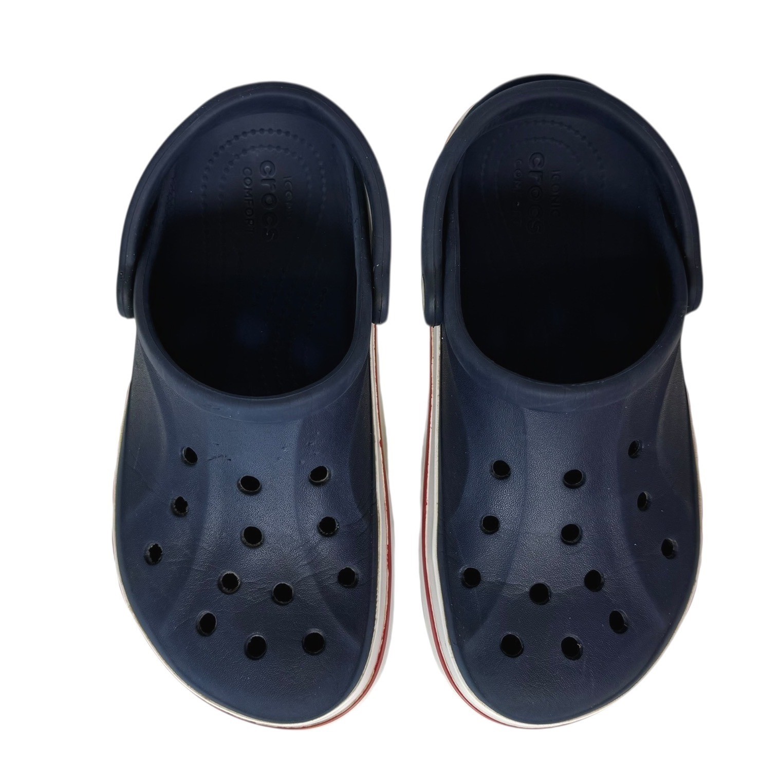 Crocs Bayaband Clogs Navy Blue White Red Mens 5 Womens 7 Unisex Slip On Shoes