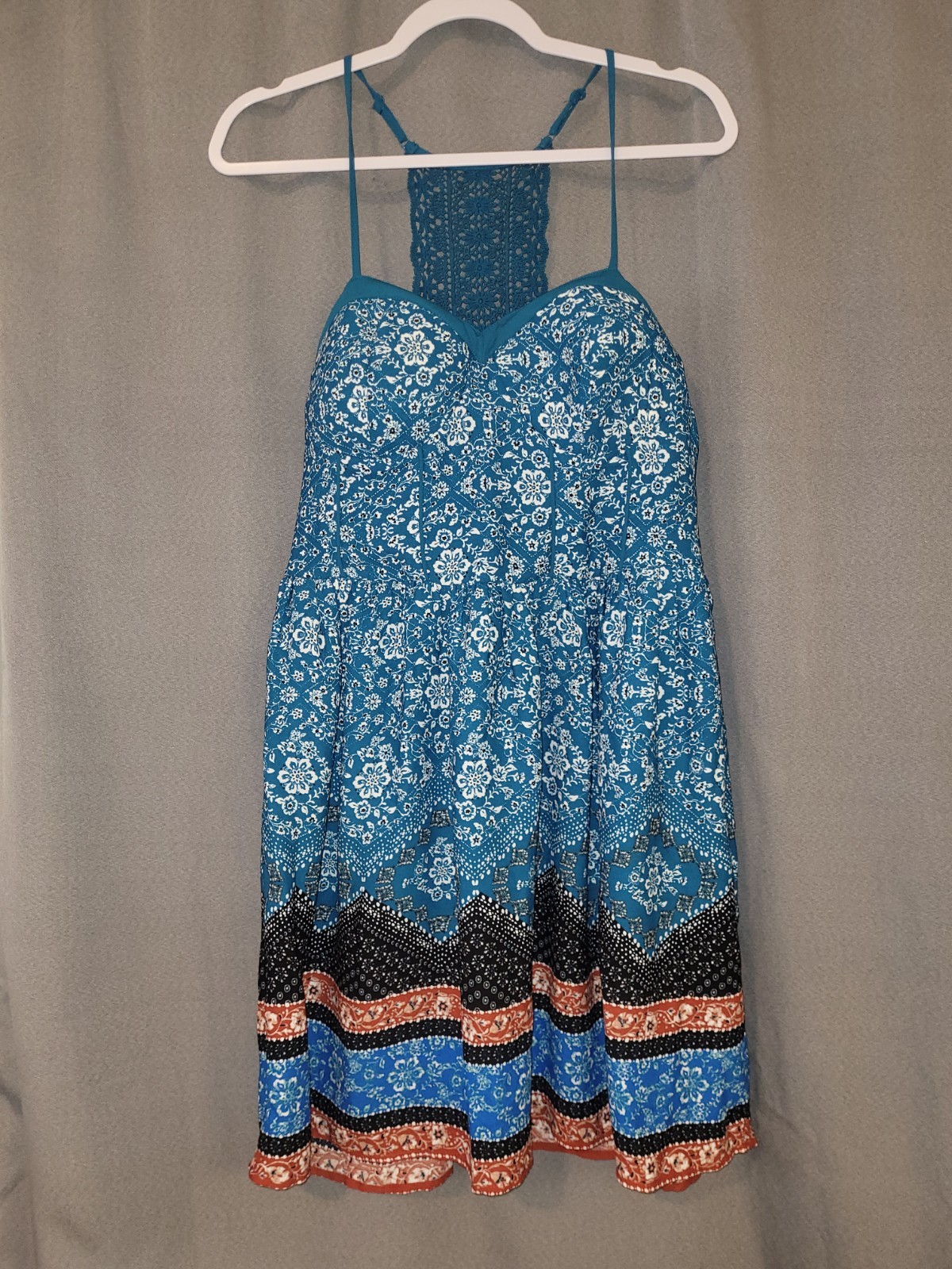 Xhilaration Teal Floral Bra Cup Dress Size L Festival Boho Cute