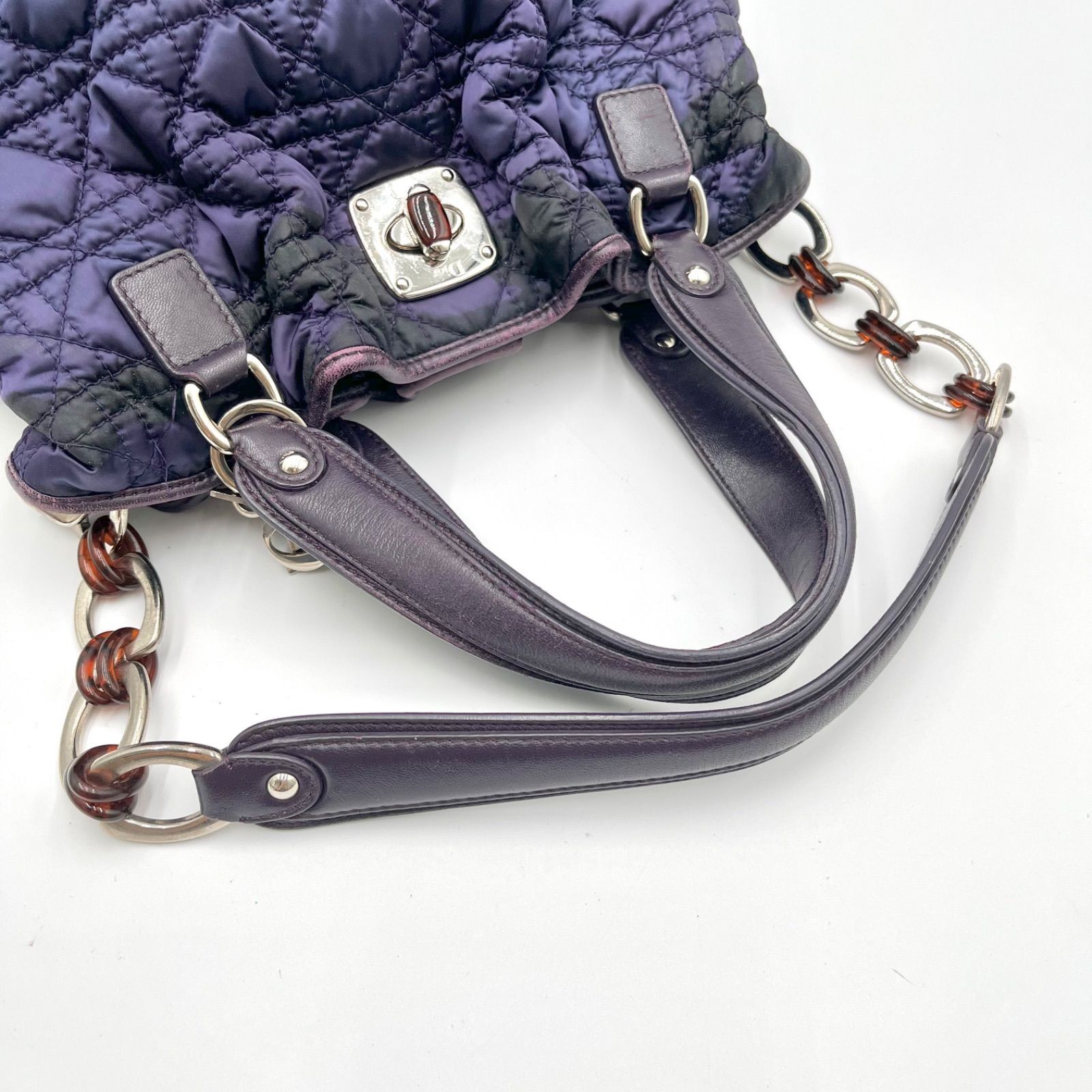 Auth Christian Dior Cannage Nylon Tote Bag and Shoulder Bag, Purple 2Y9816